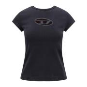 Diesel Stretch bomull T-shirt med Cut-Out Logo Black, Dam