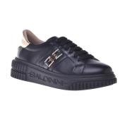 Baldinini Trainers in black leather and gold laminated leather Multico...