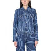 Emilio Pucci Marmor Tryck Denim Jacka Kvinnor Knapp Blue, Dam