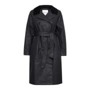 My Essential Wardrobe Svart Trenchcoat med Eleganta Knappar Black, Dam