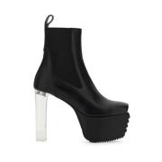 Rick Owens Minimalistiska klackskinn Beatle stövlar Black, Dam