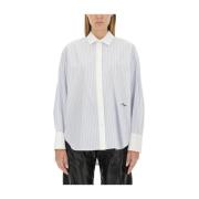 Msgm Logo Print Oversized Cotton Shirt Blue, Dam