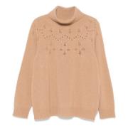 Twinset Lyxig Turtleneck med Guld Detaljer Brown, Dam