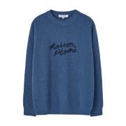 Maison Kitsuné Rundhalsad tröja Handwritting stil Blue, Herr