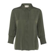 Cream Feminin Blus med Smock Manschetter Green, Dam