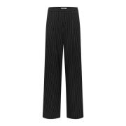 Gestuz Svart Randig Wide Leg Byxor Black, Dam