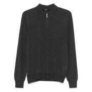 Barba Ull Silk Polo Half Zip Skjorta Gray, Herr