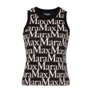 Max Mara Tryckt Ärmlös Svart Topp Black, Dam