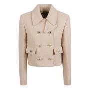 Tom Ford Boucle Double Breasted Chasseur Jacka Beige, Dam