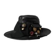 Dolce & Gabbana Kristall Stud Bredbrättad Cloche Hat Black, Dam