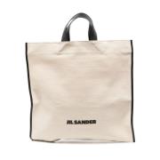 Jil Sander Canvas Läder Tote Väska Svart White, Dam