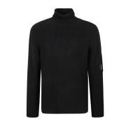 C.p. Company Svart Ribbstickad Sweatshirt med Linsdetalj Black, Herr