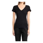 James Perse Svart V-ringad Sheer Slub T-shirt Black, Dam