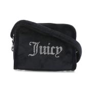 Juicy Couture Svart Velvet Axelväska med Logotyp Black, Dam