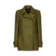 Dondup Dubbelknäppt Peacoat med Cashmere Detalj Green, Dam