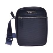 Baldinini Crossbody bag in blue calfskin and nylon Blue, Herr