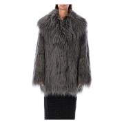 Rotate Birger Christensen Grå Faux Fur Kappa Outerwear Aw24 Gray, Dam