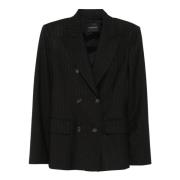 Andamane Svart Pinstriped Blazer Dubbelknäppt Jacka Black, Dam