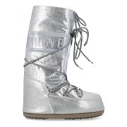 Moon Boot Silver Glitter High-Top Skor Gray, Dam