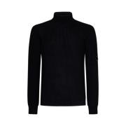 C.p. Company Svart Ribbad Turtlenecktröja med Lens detalj Black, Herr