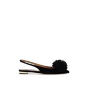 Aquazzura Sammet Pom-Pom Slingback Klackar Black, Dam