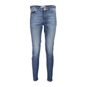 Tommy Hilfiger Skinny Tvättade Jeans med Knappstängning Blue, Dam