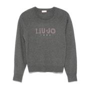 Liu Jo Rhinestone Crew Neck Sweater Gray, Dam