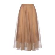 Ermanno Scervino Brun Tulle Midi Kjol Elastisk Midja Brown, Dam