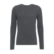 Hannes Roether Broderad crew neck stickad tröja Gray, Herr