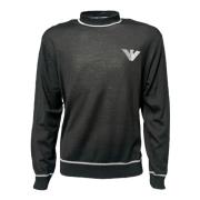 Emporio Armani Svart Ull Crewneck Pullover Black, Herr