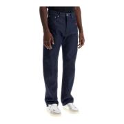 Off White Broderad Logga Jeans Rakt Ben Blue, Herr