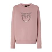 Pinko Love Birds Broderad Rund Hals Sweatshirt Pink, Dam