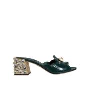 Dolce & Gabbana Kristallprydda Slide Sandaler Grön Guld Green, Dam