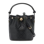 Tory Burch Monogram Läder Bucket Väska Black, Dam