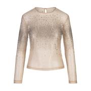 Ermanno Scervino Rosa Transparent Topp i Tyl med Strass Krokodil Mönst...