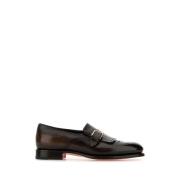 Santoni Burgundy Läder Loafers Stiliga Skor Brown, Herr