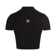 Palm Angels Svart Monogram Crop Top Black, Dam