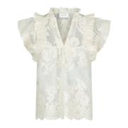 Neo Noir Stor Broderitopp - Off White White, Dam