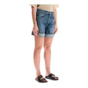 Agolde Högmidjade Baggy Denim Shorts Blue, Dam