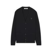 Maison Kitsuné Svart Räv Cardigan Tröja Black, Herr