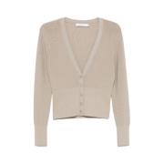 IRO Beige V-ringad Kofta med Lurex Detalj Beige, Dam