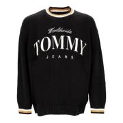 Tommy Hilfiger Lätt Crewneck Tröja Boxy Varsity Svart Black, Herr