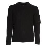 C.p. Company Svart Rib Crew Neck Stickat Black, Herr