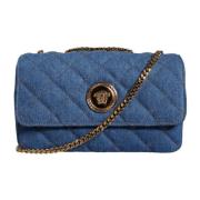 Versace Quiltad Denim Läder Crossbody Väska Blue, Dam