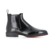 Santoni Svart Chelsea Läder Ankelboots Black, Herr