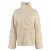 TotêMe Räfflad ull turtlenecktröja Beige, Dam