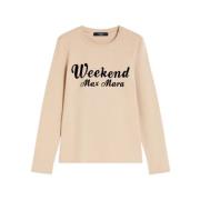 Max Mara Weekend Långärmad T-shirt med logotryck Beige, Dam