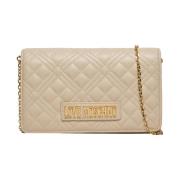 Love Moschino Quiltad Axelväska Elfenben Syntetisk Läder Beige, Dam