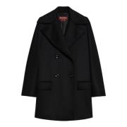 Max Mara Svart Ull Pea Coat med Kimono Ärmar Black, Dam