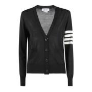 Thom Browne Randig Merinoull V-ringad Kofta Black, Dam